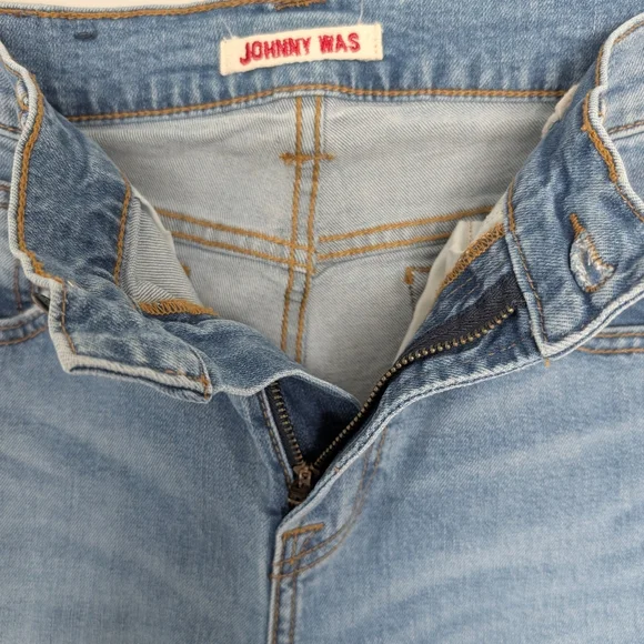 Johnny Was Jeans Womens 25 Bohemian Cropped Baby Boot Embroidered Floral Eyelet - Picture 8 of 12